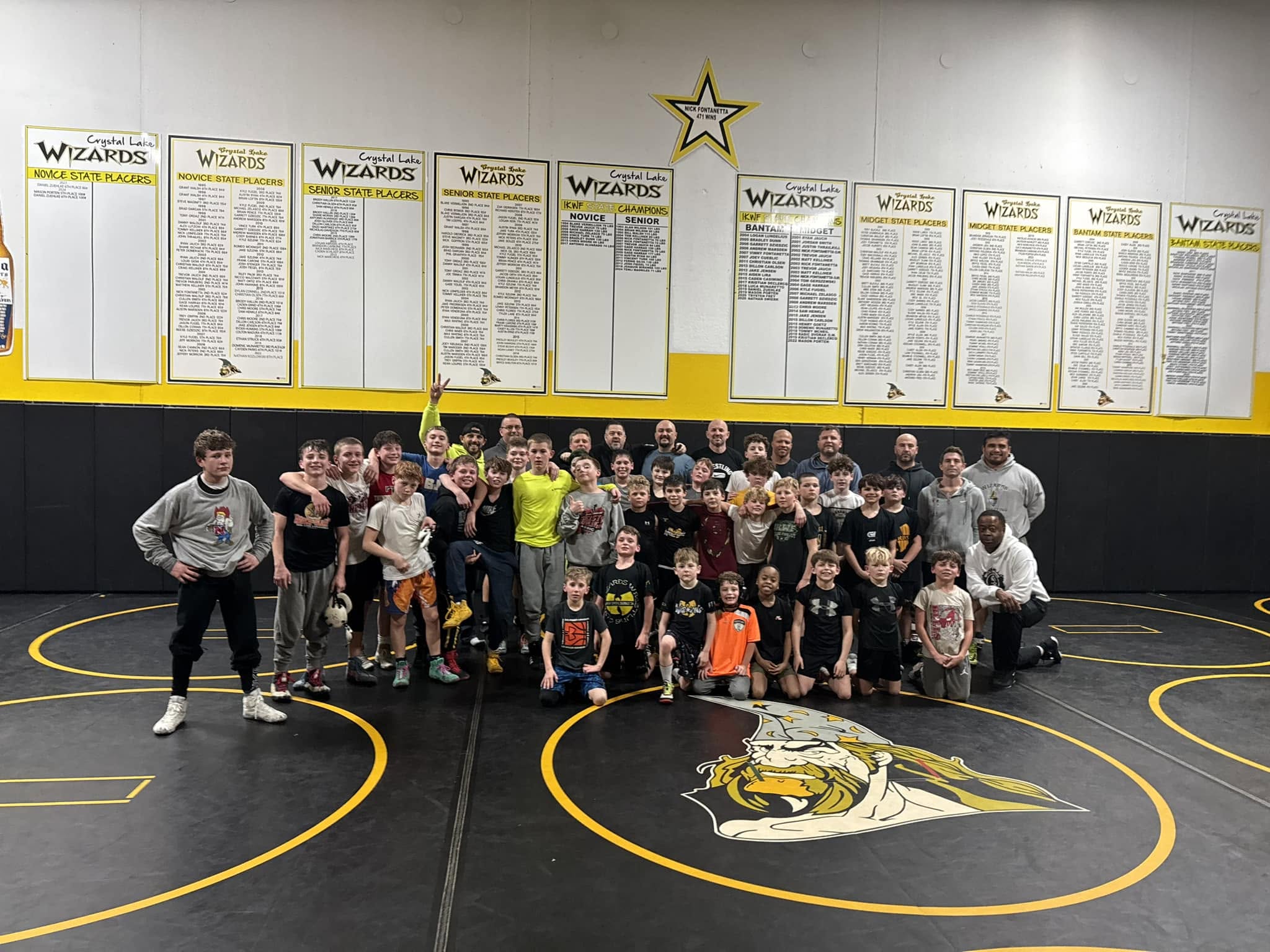 Crystal Lake Wizards coaches and wrestlers together